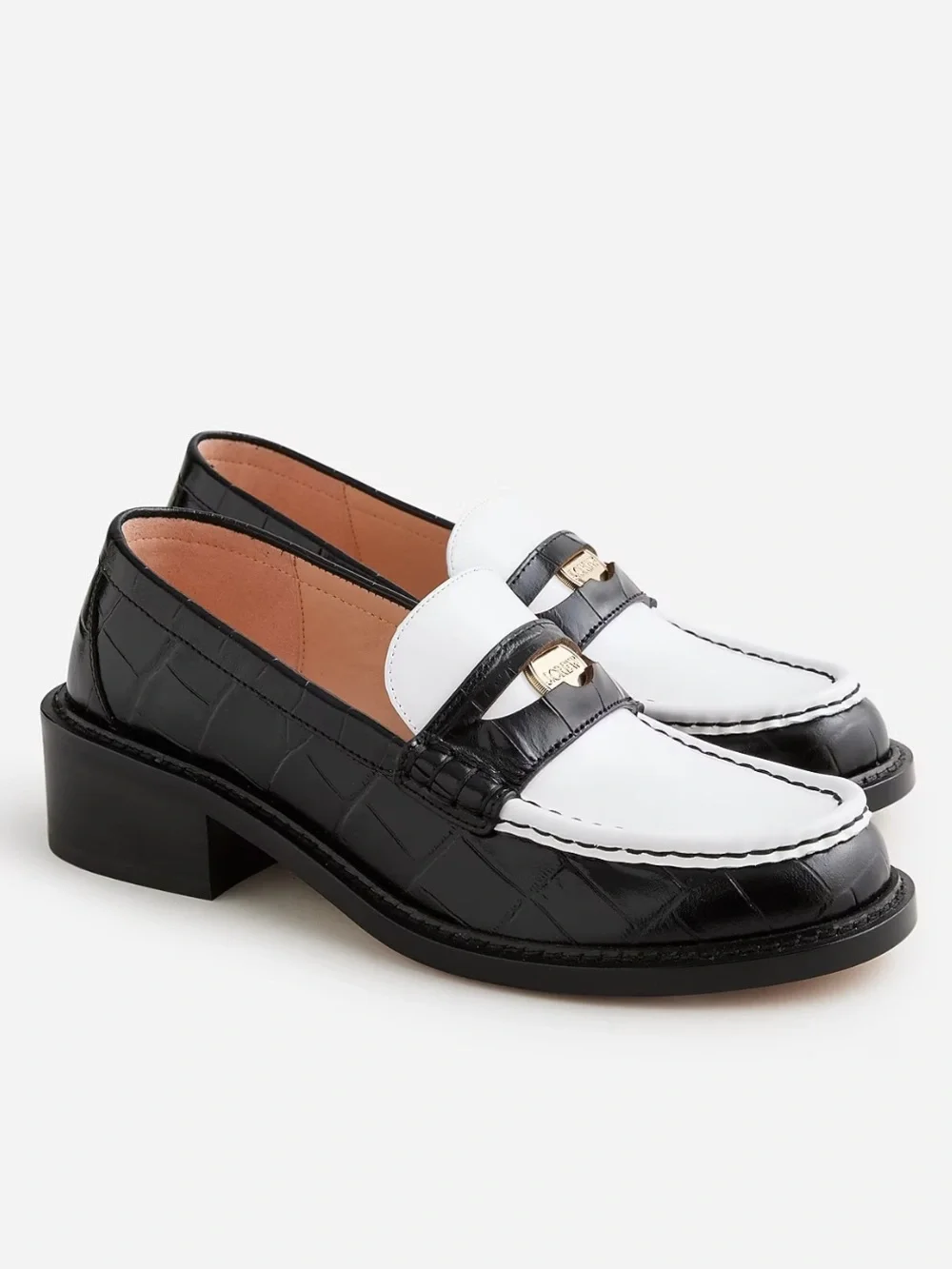 J. Crew Coin Loafers Black and White Croc Embossed Leather Loafers Size 7.5